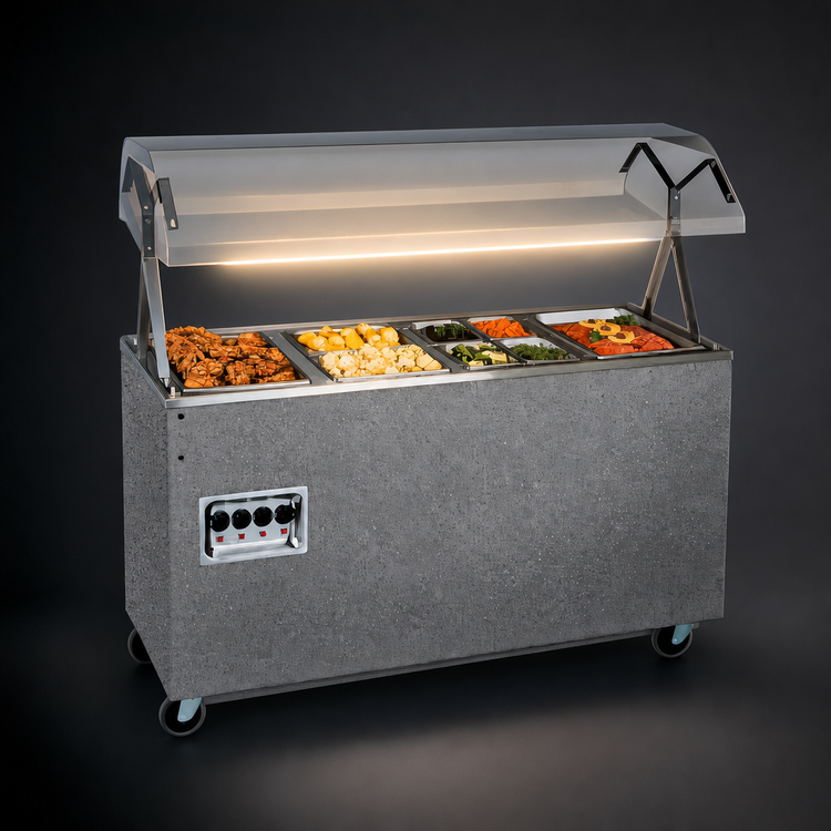 Product image #4 for Vollrath 2-Series Affordable Portable™ 4-Well Mobile Hot Food Station with Open Storage Base and Buffet Breath Guard with Lights