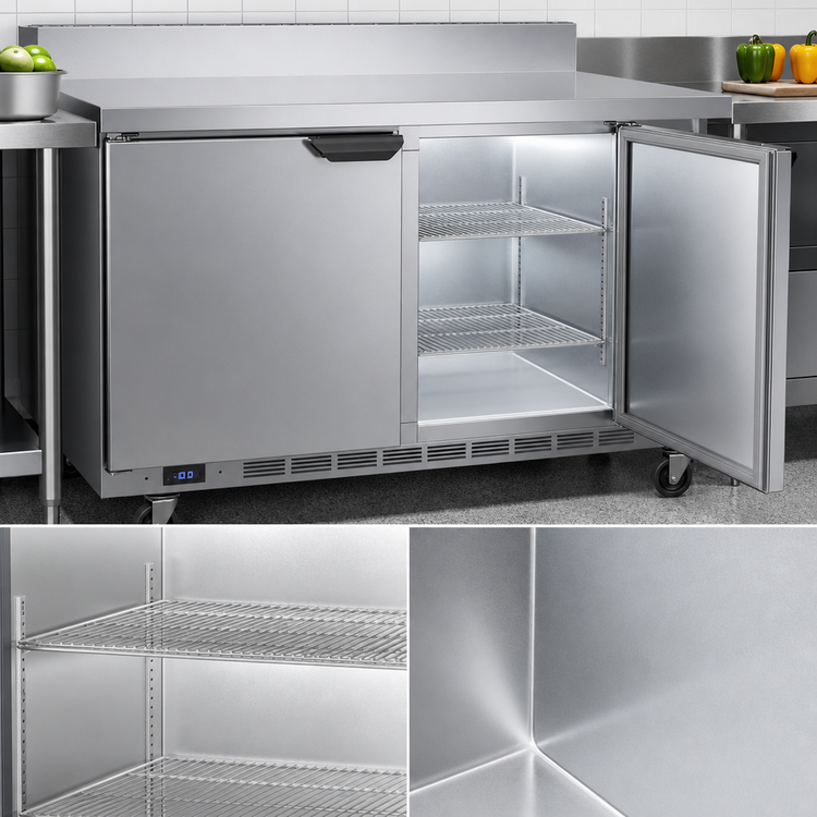 Product image #4 for Beverage-Air 48-Inch 2-Section Worktop Freezer with Solid Doors, Foamed-In-Place Backsplash, and 11.04 Cu. Ft. Capacity