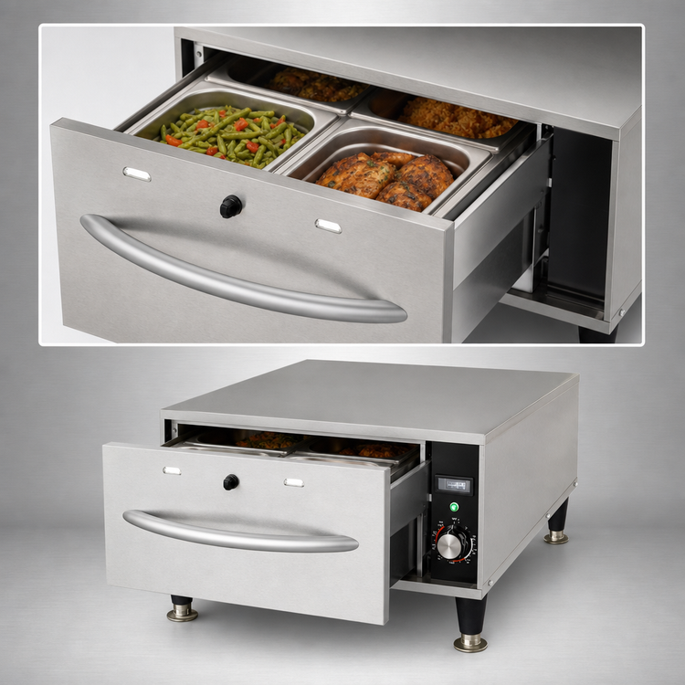 Product image #5 for Omcan Narrow Freestanding Warming Drawer, 1 Drawer, Stainless Steel
