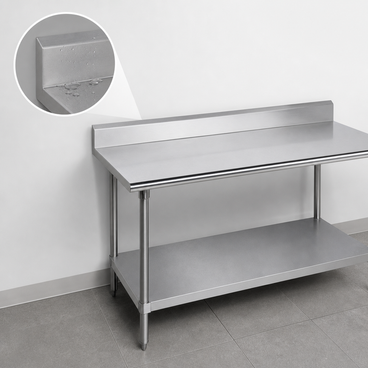 Product image #4 for Advance Tabco 108-Inch x 30-Inch Stainless Steel Work Table with 5-Inch Backsplash and Adjustable Galvanized Undershelf