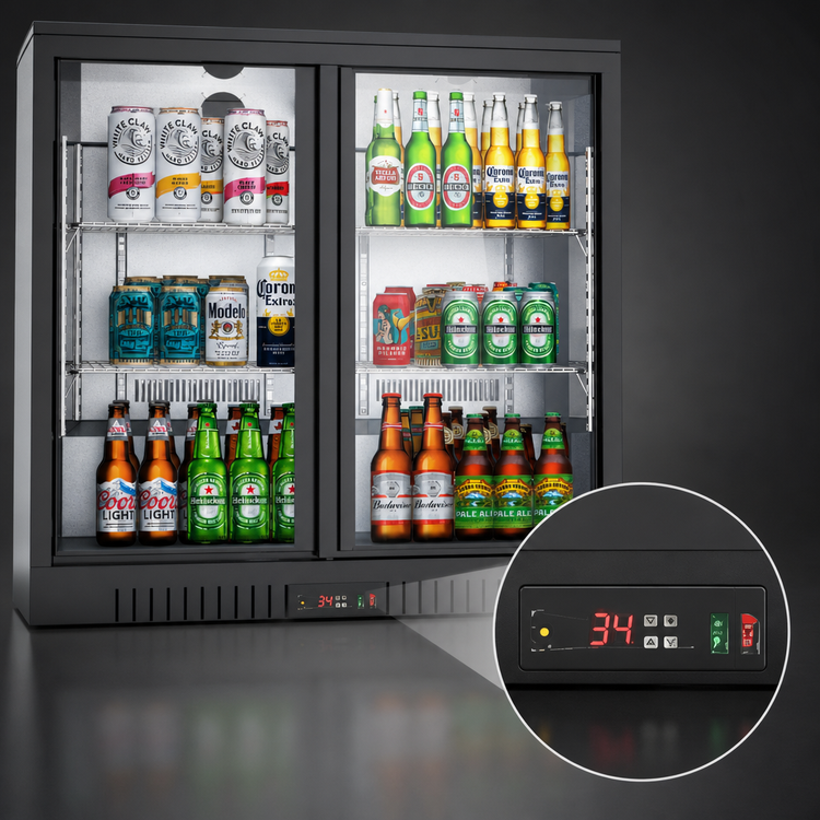 Product image #4 for KoolMore 35.4-Inch Wide Two-Section Back Bar Refrigerator, 7.4 Cu. Ft., Black, Sliding Glass Doors