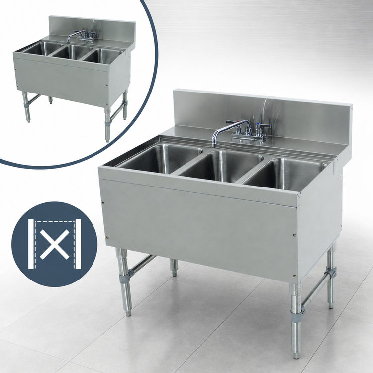 Product image #4 for Advance Tabco Prestige 3-Compartment Stainless Steel Underbar Sink Unit with Deck Mount Faucet
