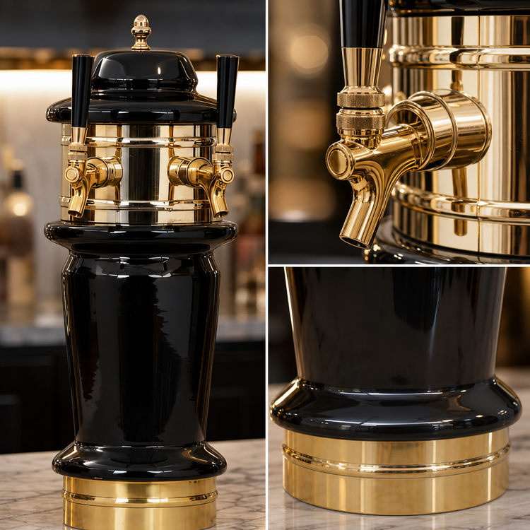 Product image #4 for Glastender Monaco 2-Faucet Glycol-Cooled Draft Dispensing Tower, Polished Brass, Ceramic Construction
