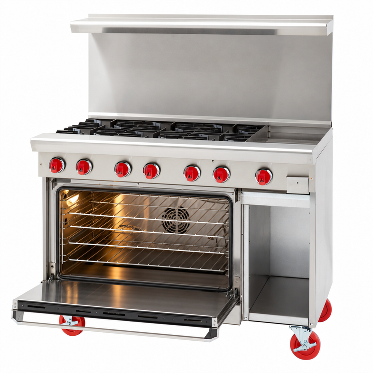 Product image #4 for American Range 48-Inch Gas Restaurant Range with 48-Inch Manual Griddle, Left Convection Oven, and Right Storage Base