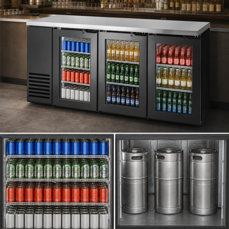Product image #4 for True Two-Section Three-Door Glass Back Bar Cooler, 72 1/8-Inch, Black Exterior, Self-Contained Side-Mounted