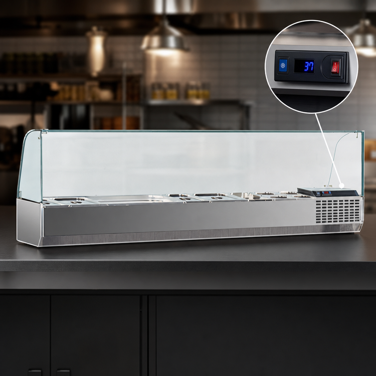 Product image #4 for Marra Forni Refrigerated Countertop Condiment Rail, 65-1/2 Inch Wide, 7 x 1/3 Pan Capacity