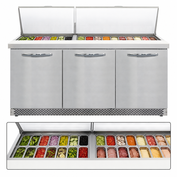 Product image #4 for Continental Refrigerator Mighty Top SW72N30M-FB 72-Inch Three-Section Front Breather Sandwich Unit