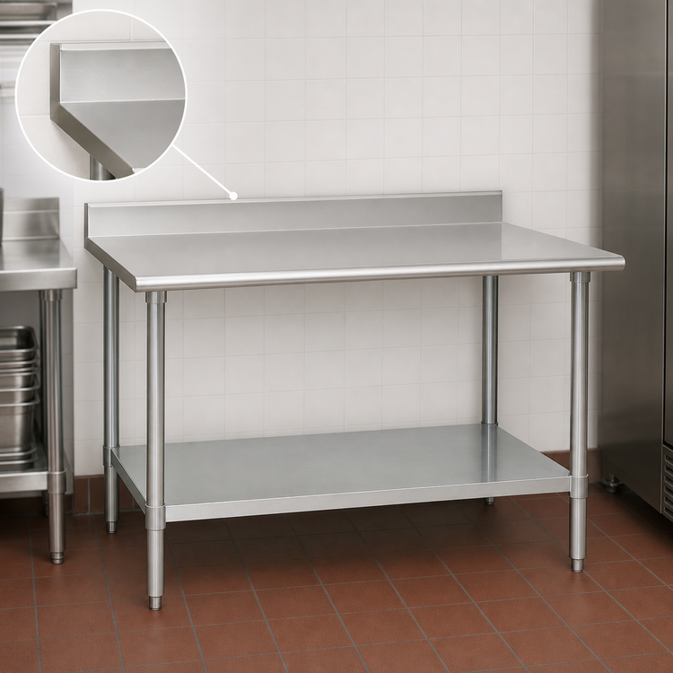 Product image #4 for Budget Series 84-Inch x 24-Inch 430 Stainless Steel Work Table with 4-1/2-Inch Backsplash and Undershelf