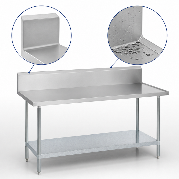 Product image #4 for Duke 144-Inch x 36-Inch Stainless Steel Work Table with 10-Inch Marine Edge Riser and Galvanized Undershelf