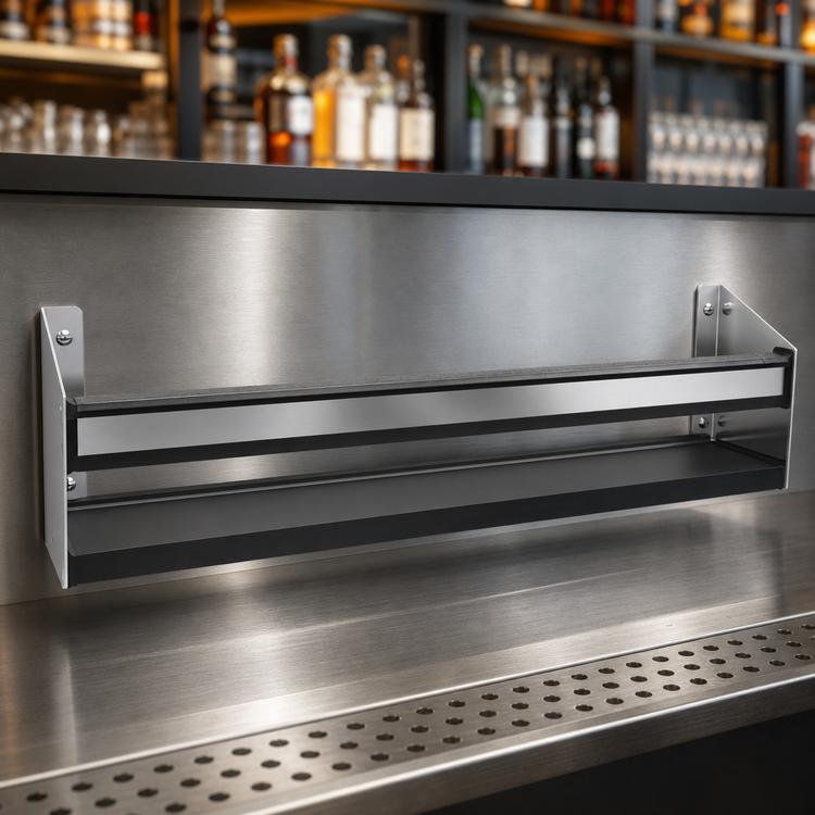 Product image #4 for Glastender 27-Inch Single Stainless Steel Speed Rail with PVC Sound-Deadening Covers