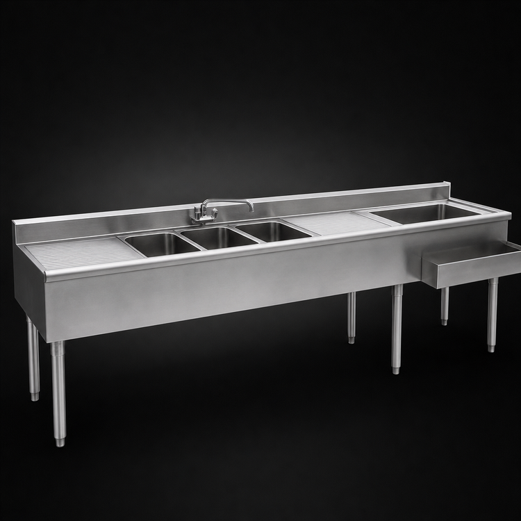 Product image #4 for Eagle 1800 Series 84-Inch Underbar Combination Unit with 24-Inch Ice Bin, 3 Sinks, and Dual Drainboards
