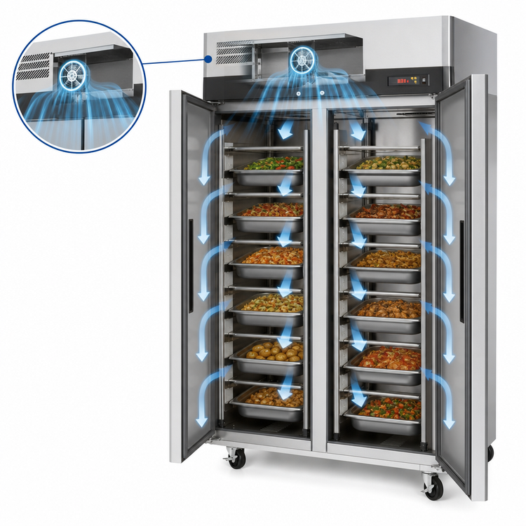 Product image #4 for Turbo Air M3 Series Two-Section Reach-In Heated Holding Cabinet, 42.9 Cu. Ft., Solid Hinged Doors, Universal Tray Slides