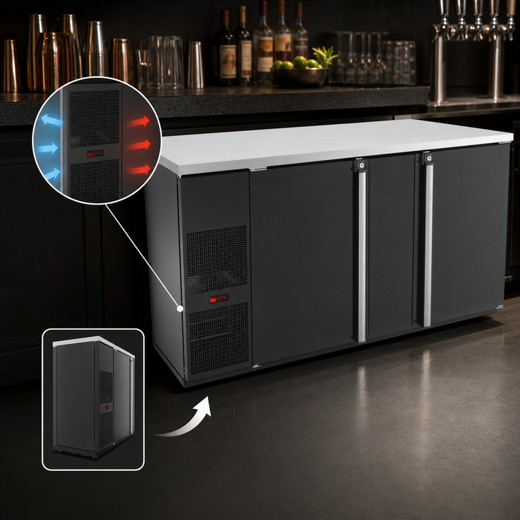 Product image #4 for Pro-Line E-Series Two-Section Refrigerated Back Bar Cooler Cabinet, 69-1/2 Inch, 28 Cu. Ft., Self-Contained