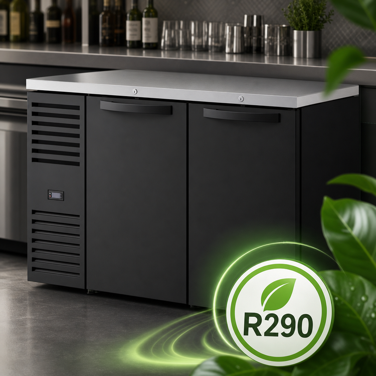 Product image #4 for True 52-Inch Two-Section Refrigerated Back Bar Cooler with Solid Locking Doors and Stainless Steel Top