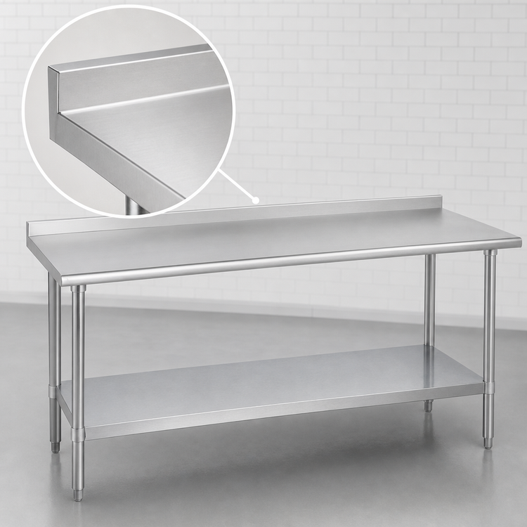 Product image #4 for Duke 84-Inch x 24-Inch Stainless Steel Work Table with 1-1/8-Inch Straight Riser and Galvanized Undershelf