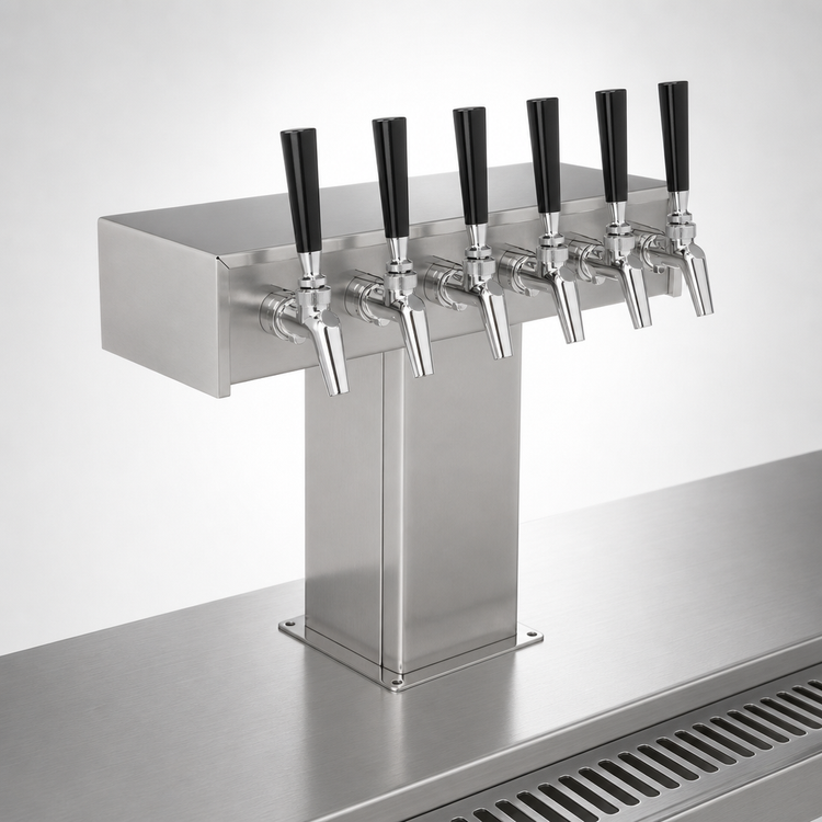 Product image #4 for Perlick Extra High Countertop Glycol-Cooled Tee Draft Beer Tower, 6 Faucets, Stainless Steel