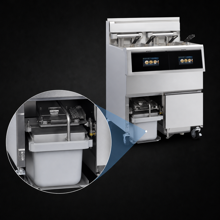 Product image #4 for Henny Penny F5 Electric Open Fryer with Built-In Filtration, 2-Well, 30 lb. Per Vat Floor Model