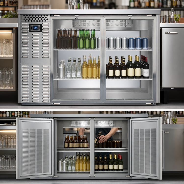 Product image #4 for Continental Refrigerator BB50SNSSGDPT 50" Shallow Depth Pass-Thru Refrigerated Back Bar Cooler with Glass Doors