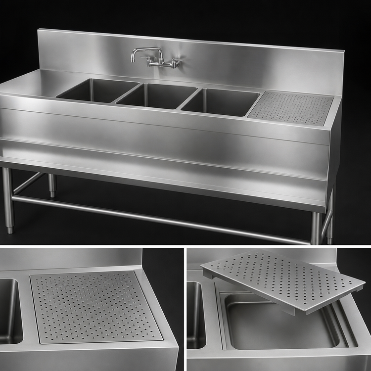 Product image #4 for Eagle Spec-Bar Three-Compartment Underbar Sink Unit with 30-Inch Right Drainboard and Faucet