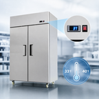 Thumbnail image #4 for Atosa 43.2 Cu. Ft. Two-Section Top-Mount Self-Contained Reach-In Refrigerator with Solid Locking Hinged Doors