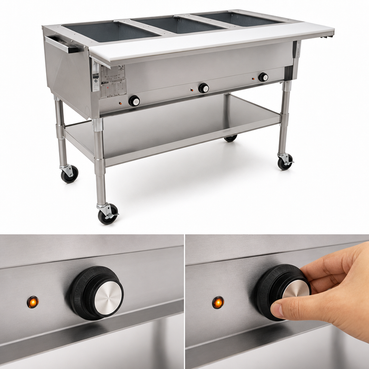 Product image #4 for Portable Electric Hot Food Table, 36-Inch Wide, 2 Dry Wells, Open Shelf Base