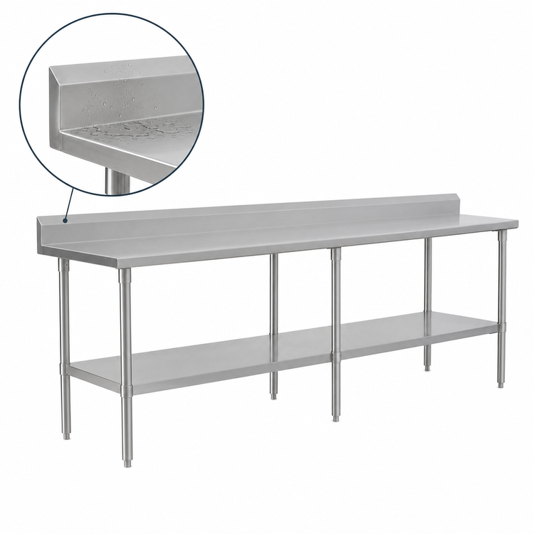 Product image #4 for John Boos Stallion 84-Inch x 24-Inch Stainless Steel Work Table with 5-Inch Backsplash and Undershelf