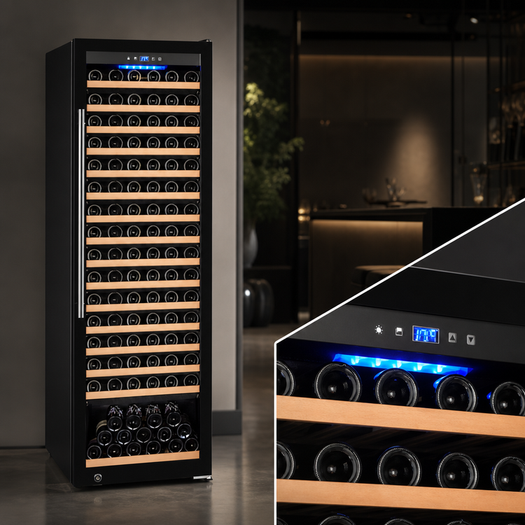Product image #4 for Omcan Vinovero One-Section 27-Inch Single-Zone Commercial Wine Cooler, 192-Bottle Capacity, Black Framed Tinted Glass Door