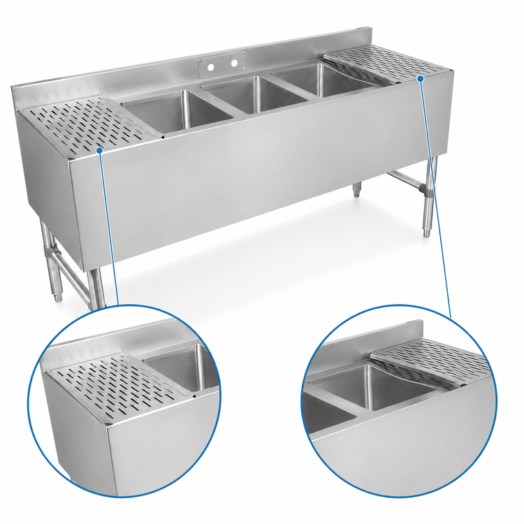 Product image #4 for John Boos 72-Inch 3-Compartment Underbar Sink Unit with Dual 18-Inch Drainboards