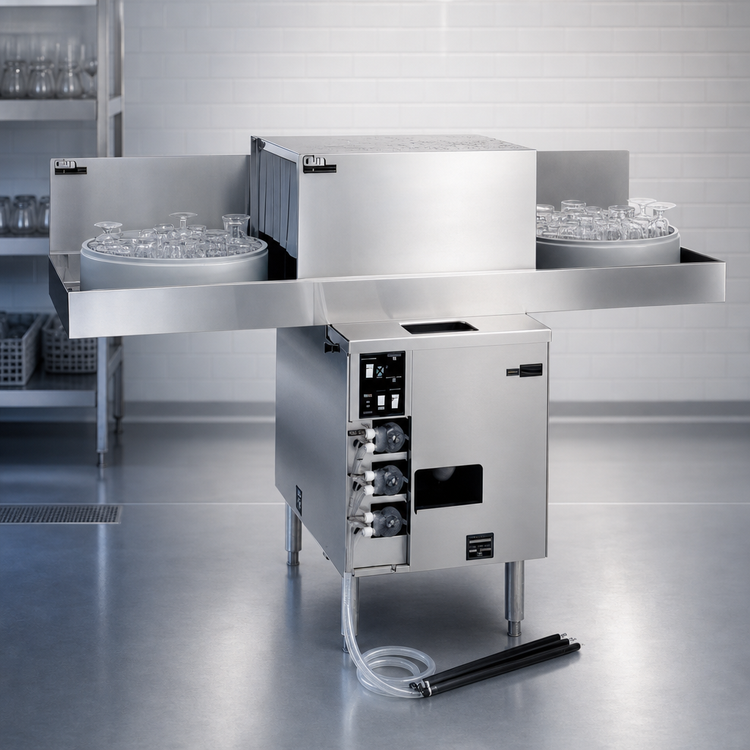 Product image #4 for Glastender GT-18+2 Side-to-Side Pass-Thru Glasswasher Station with 24-Inch Glasswasher and Dual 18-Inch Drain Tables