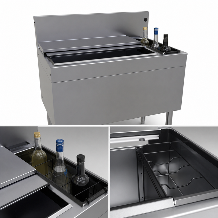 Product image #4 for Glastender 30-Inch Underbar Stainless Steel Combo Ice Bin/Cocktail Unit with Right 3-Bottle Storage and 10-Circuit Cold Plate