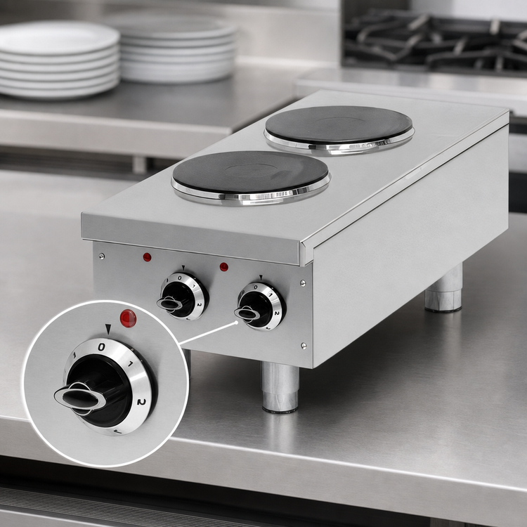 Product image #4 for BakeMax 2-Burner Electric Countertop Hot Plate with Thermostatic Controls, 208V