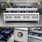 Thumbnail image #4 for Hurakan by Equip.me Heavy Duty Countertop Step-Up 8 Open Burner Range