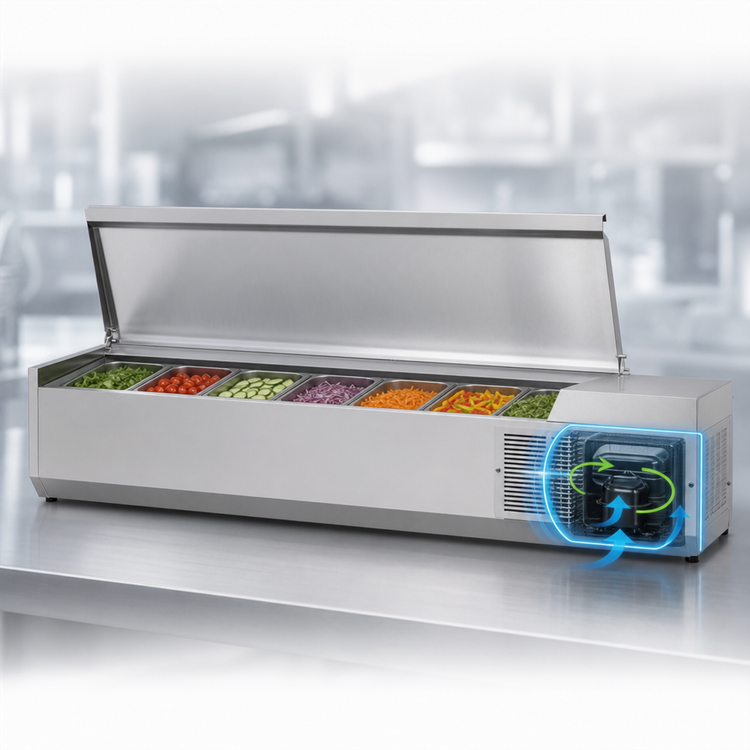 Product image #5 for Turbo Air E-Line 60-1/4 Inch Countertop Salad Table with 7 x GN 1/4 Pan Capacity, Self-Contained R290 Refrigeration