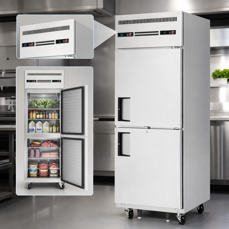Product image #4 for Everest Refrigeration ESRFH2 One-Section Dual Temperature Reach-In Refrigerator/Freezer Combo with Top-Mounted Compressor and Half Doors
