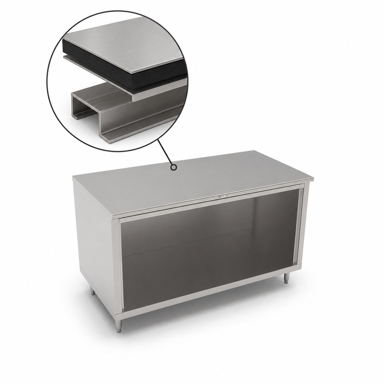 Product image #4 for John Boos 72 Inch x 30 Inch Open Front Stainless Steel Cabinet Base Work Table with Flat Top and Stallion Safety Edge