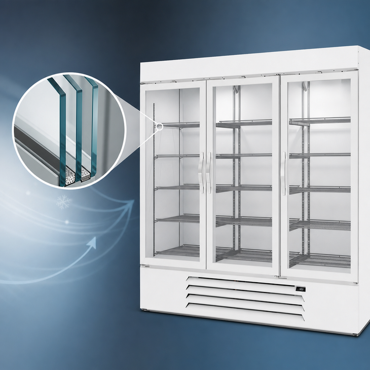 Product image #4 for Beverage-Air MarketMax 75-Inch Three-Section Triple-Pane Glass Door Reach-In Freezer Merchandiser, White, Bottom-Mount, 68.43 Cu. Ft.