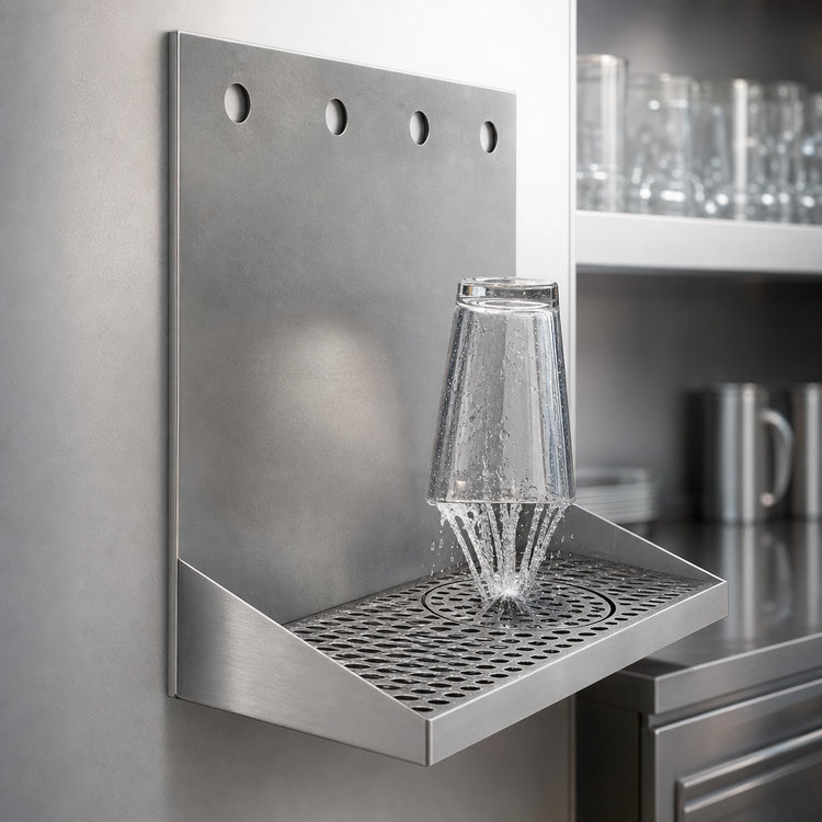 Product image #4 for 16-Inch Wall-Mount Stainless Steel Drip Tray Trough with Integral Glass Rinser
