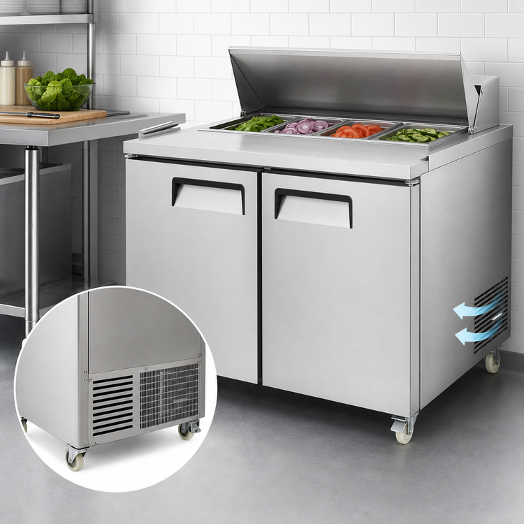 Product image #4 for Atosa 36-5/16-Inch Two-Section Mega Top Sandwich/Salad Prep Table Refrigerator, 8.7 Cu. Ft., Stainless Steel