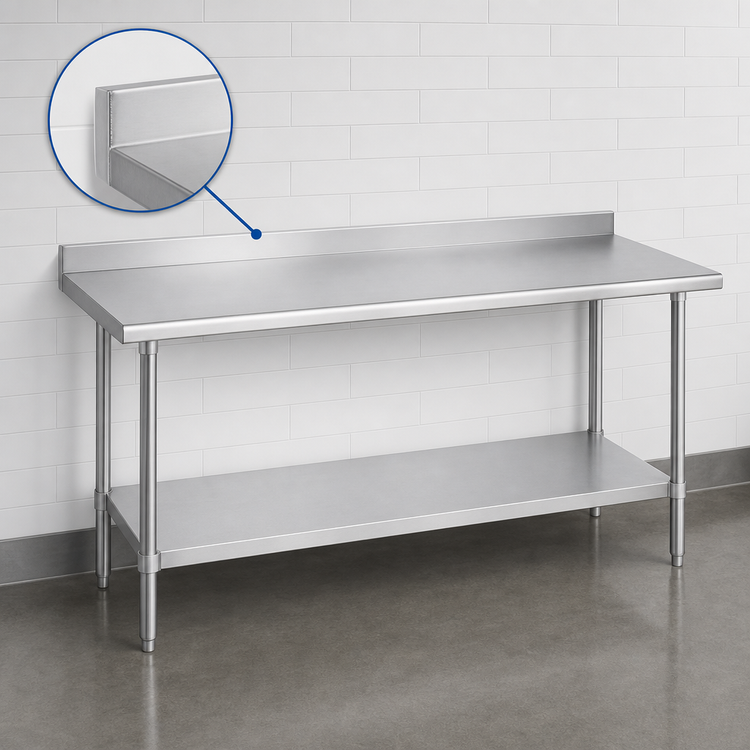 Product image #4 for Duke 84-Inch x 36-Inch 16-Gauge 300 Series Stainless Steel Work Table with 1-1/8-Inch Riser