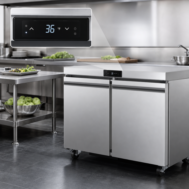Product image #3 for Atosa 36-Inch Two-Section Undercounter Reach-In Refrigerator with Solid Doors, 8.6 Cu. Ft.
