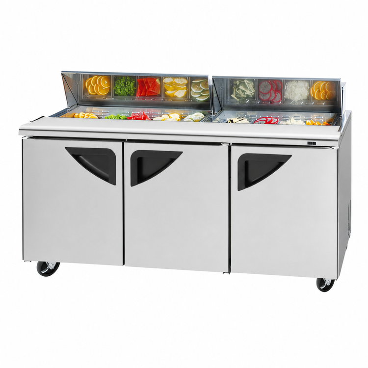Product image #4 for Turbo Air Super Deluxe Three-Section Sandwich/Salad Prep Table Refrigerator with 18-Pan Opening
