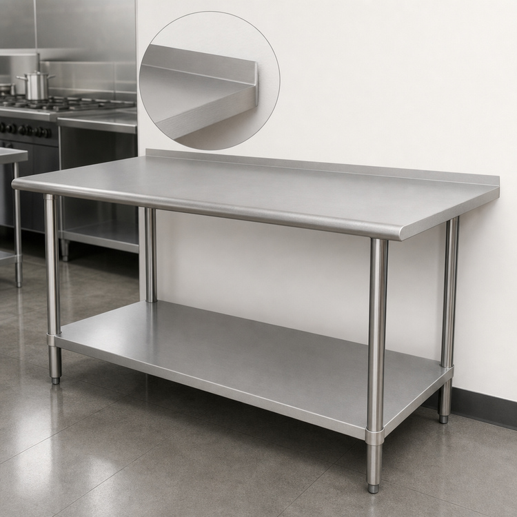 Product image #4 for Advance Tabco FMS-307 Stainless Steel Work Table with 1-1/2 Inch Rear Up-Turn and Adjustable Undershelf, 84 x 30 Inches