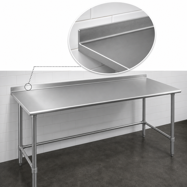 Product image #4 for Eagle Group Budget Series 144 Inch x 36 Inch 430 Stainless Steel Work Table with Rear Up-Turn and Galvanized Base