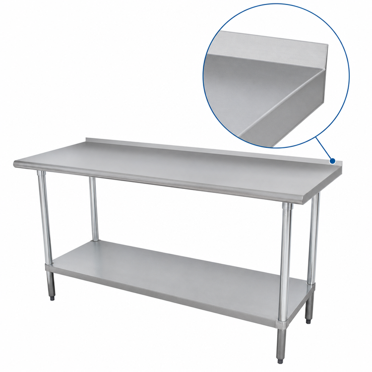 Product image #4 for Advance Tabco 144 Inch x 36 Inch Stainless Steel Work Table with 16-Gauge 304 Top, Adjustable Undershelf, and 1-1/2 Inch Rear Up-Turn