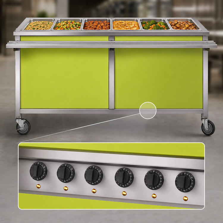 Product image #4 for Director's Choice DCS6-HFU-C 96"W 6-Pan Electric Mobile Hot Food Table