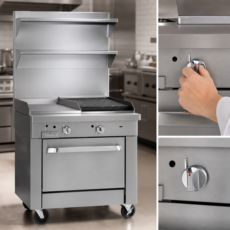 Product image #4 for Southbend Platinum 32-Inch Gas Heavy Duty Range with 16-Inch Hot Top, 16-Inch Charbroiler, and Cabinet Base