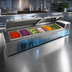 Thumbnail image #4 for 60-Inch Refrigerated Countertop Condiment Rail with Hinged Cover, Holds 6 1/3-Size Pans