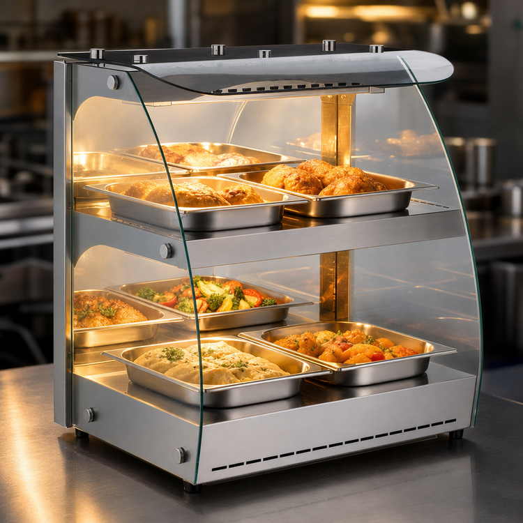 Product image #4 for Omcan Countertop Full-Service Heated Display Case with Curved Glass, 3.53 cu. ft., 110V