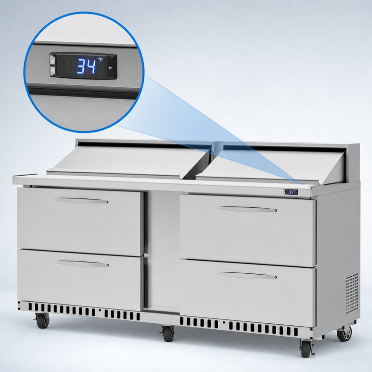 Product image #4 for Turbo Air PRO Series 72-5/8-Inch Front Breathing Two-Section Mega Top Sandwich/Salad Prep Table with 4 Drawers and 18-Pan Opening