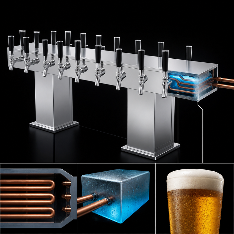 Product image #4 for Perlick Glycol-Cooled Bridge Tee Countertop Draft Beer Tower, 24 Faucets, Polished Chrome